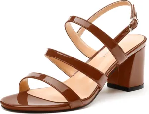 Womens Mid Heel Sandals, Round Open Toe Block Heel Strappy Sandals for Women, Low Chunky Heel Ankle Strap Sandals 2"