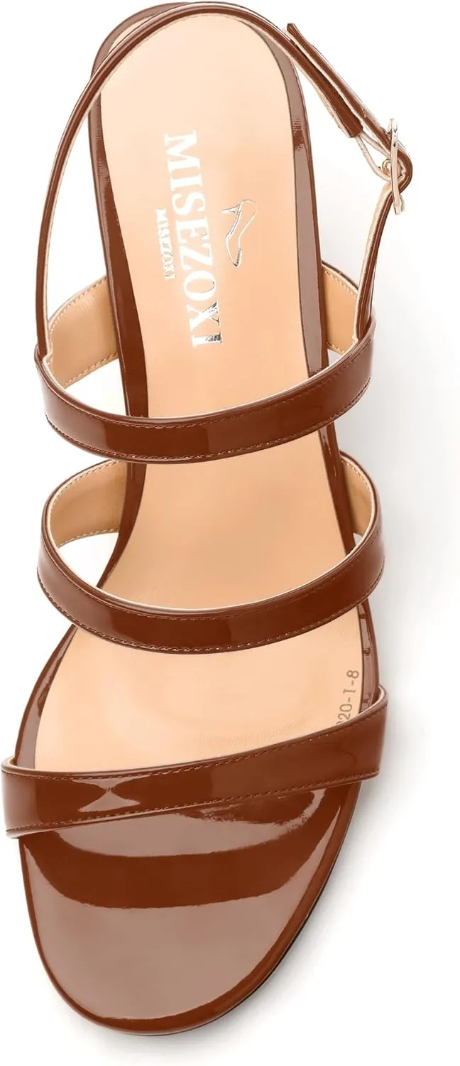 Womens Mid Heel Sandals, Round Open Toe Block Heel Strappy Sandals for Women, Low Chunky Heel Ankle Strap Sandals 2"