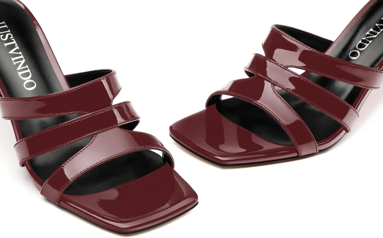 Women's Mid-Heeled Patent Heels Square Open Toe Slip On Heeled Sandals Cute Comfortable Casual Wedding Party Dress Shoes 2.5 Inches