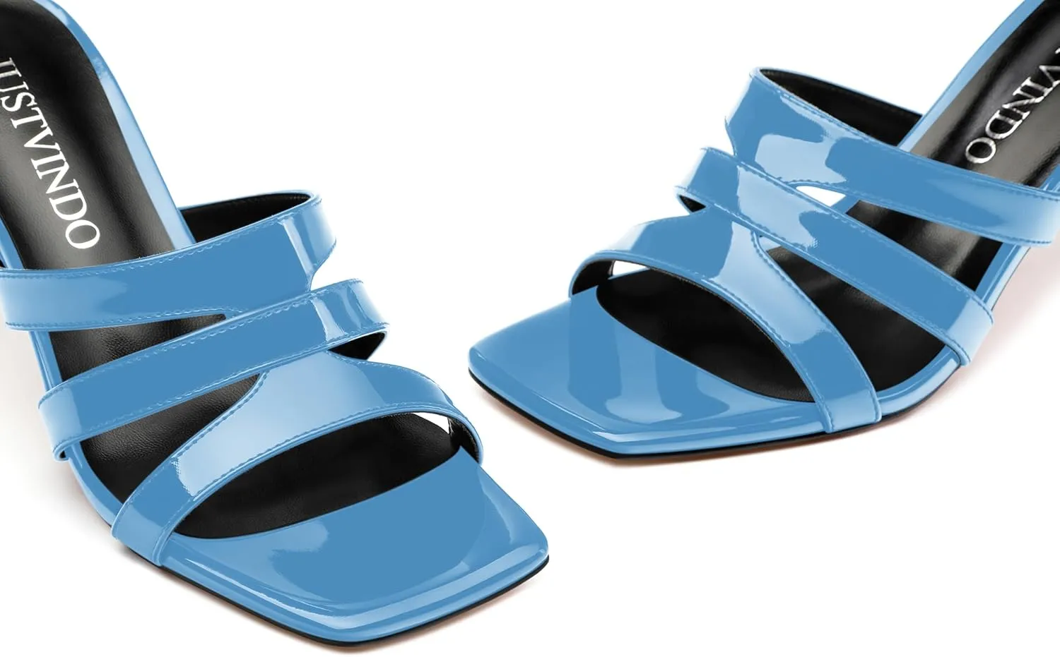 Women's Mid-Heeled Patent Heels Square Open Toe Slip On Heeled Sandals Cute Comfortable Casual Wedding Party Dress Shoes 2.5 Inches