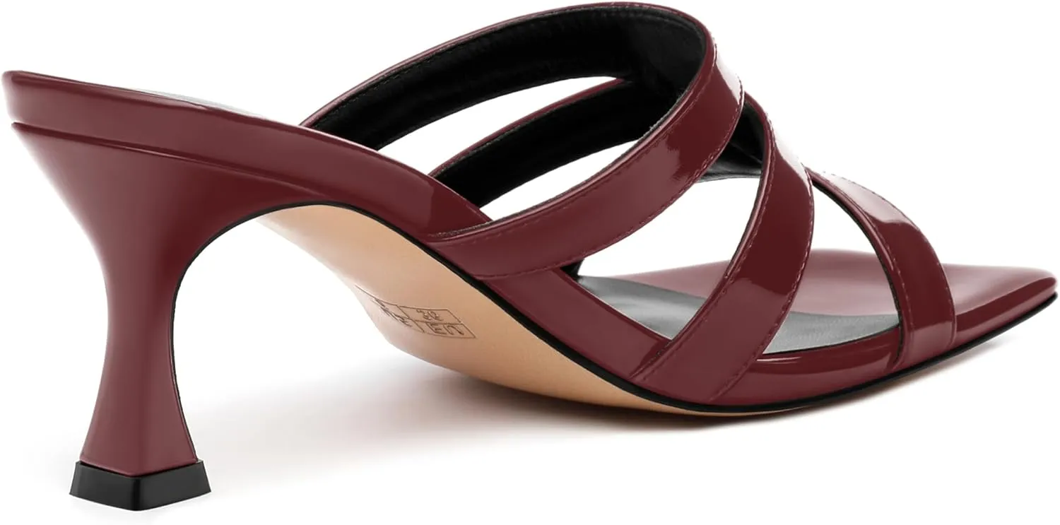 Women's Mid-Heeled Patent Heels Square Open Toe Slip On Heeled Sandals Cute Comfortable Casual Wedding Party Dress Shoes 2.5 Inches