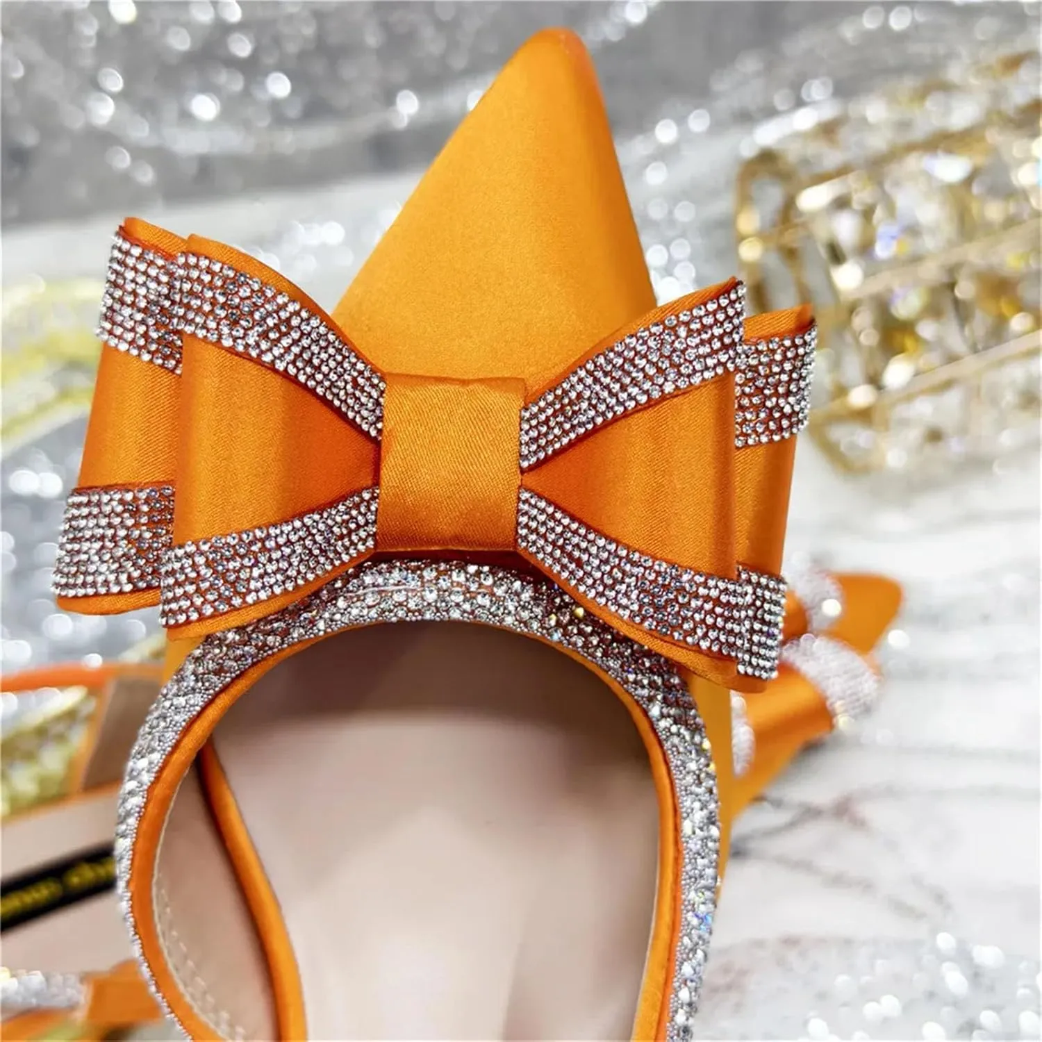Women's Orange Nigerian-Italian Set - Bold Colored Stilettos & Geometric Clutch for Cultural Celebrations