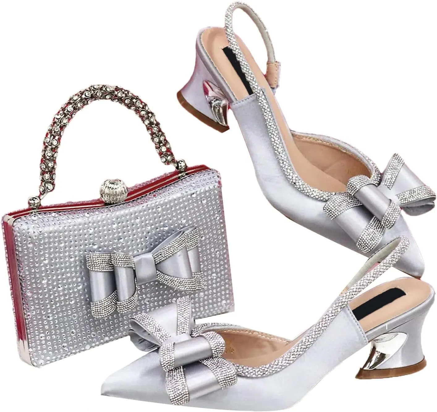Women's Orange Nigerian-Italian Set - Bold Colored Stilettos & Geometric Clutch for Cultural Celebrations