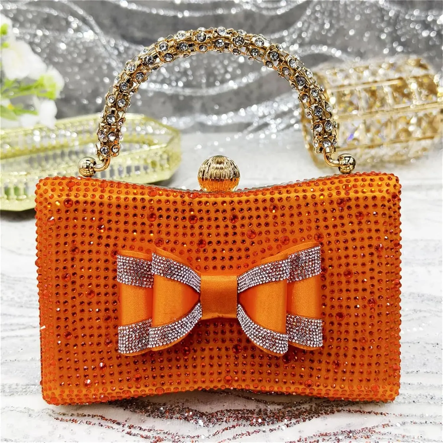 Women's Orange Nigerian-Italian Set - Bold Colored Stilettos & Geometric Clutch for Cultural Celebrations