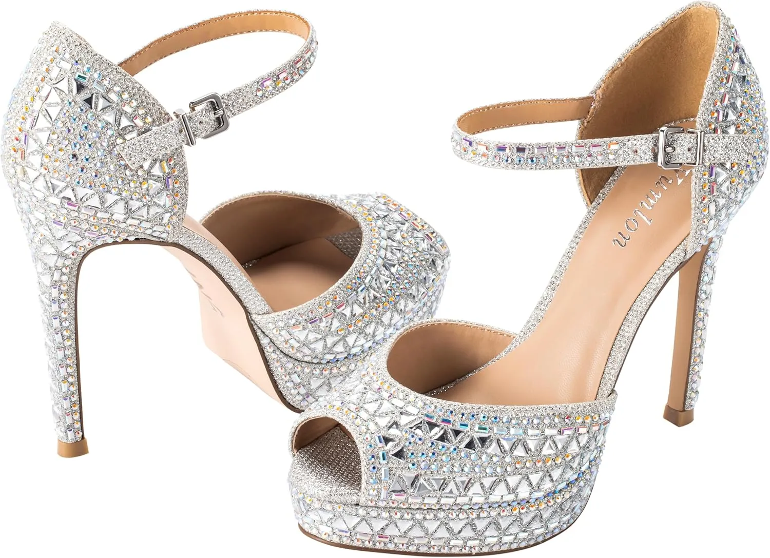 Women's Peep Toe High Heels Sparkly Embellished Rhinestones Pumps for Women Sandals Diamond Wedding Heels