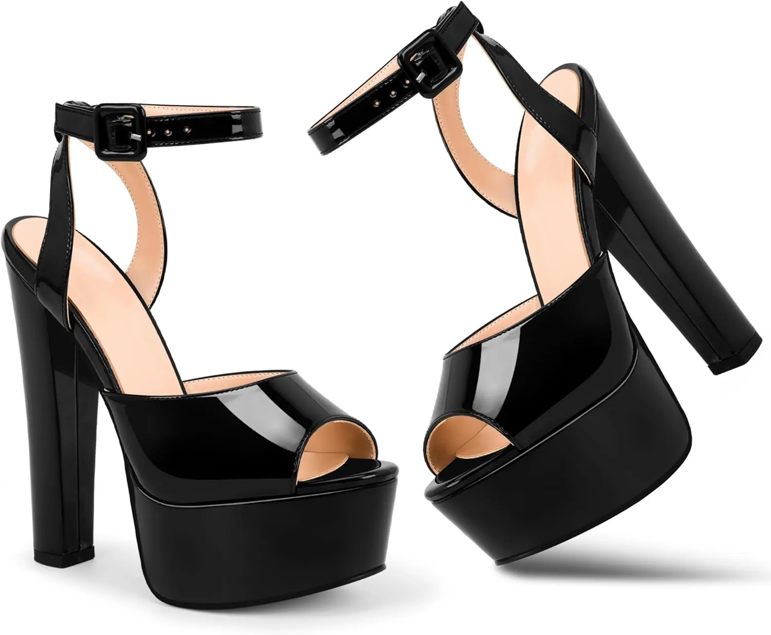Women's Platform Chunky High Heel Sandals Open-Toe Ankle Strap Party Evening Shoes