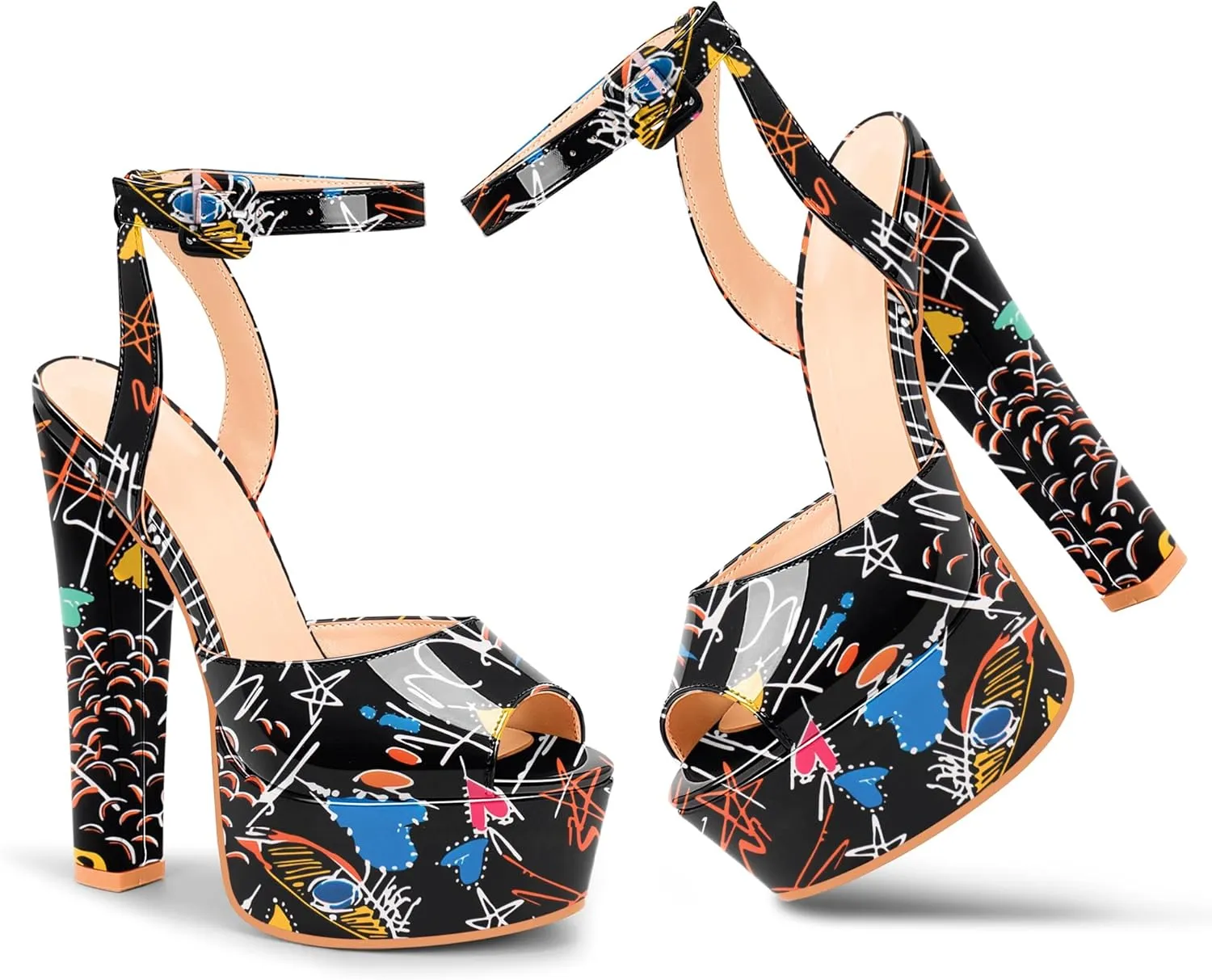 Women's Platform Chunky High Heel Sandals Open-Toe Ankle Strap Party Evening Shoes