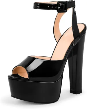 Women's Platform Chunky High Heel Sandals Open-Toe Ankle Strap Party Evening Shoes