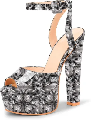 Women's Platform Chunky High Heel Sandals Open-Toe Ankle Strap Party Evening Shoes