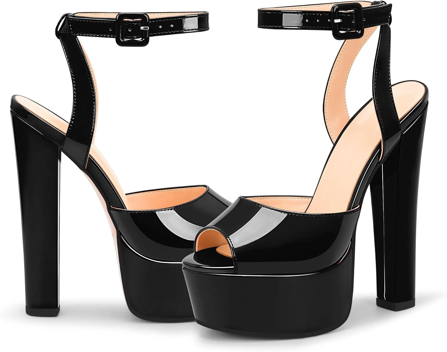Women's Platform Chunky High Heel Sandals Open-Toe Ankle Strap Party Evening Shoes
