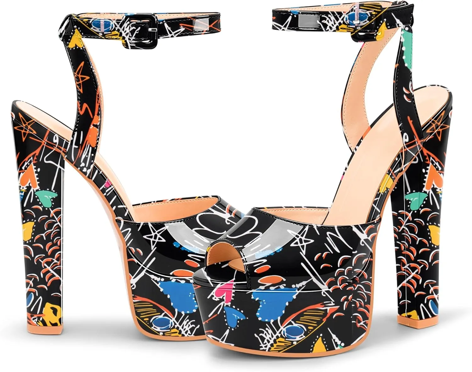 Women's Platform Chunky High Heel Sandals Open-Toe Ankle Strap Party Evening Shoes