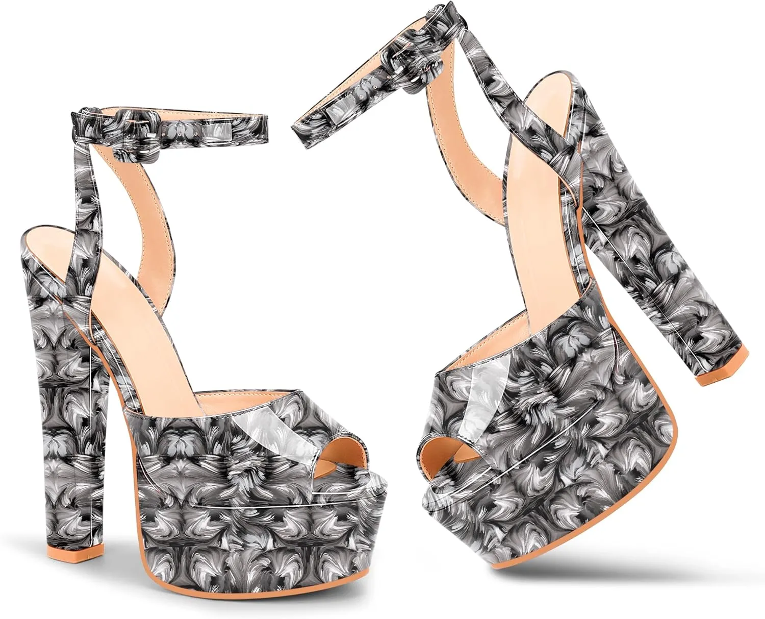 Women's Platform Chunky High Heel Sandals Open-Toe Ankle Strap Party Evening Shoes