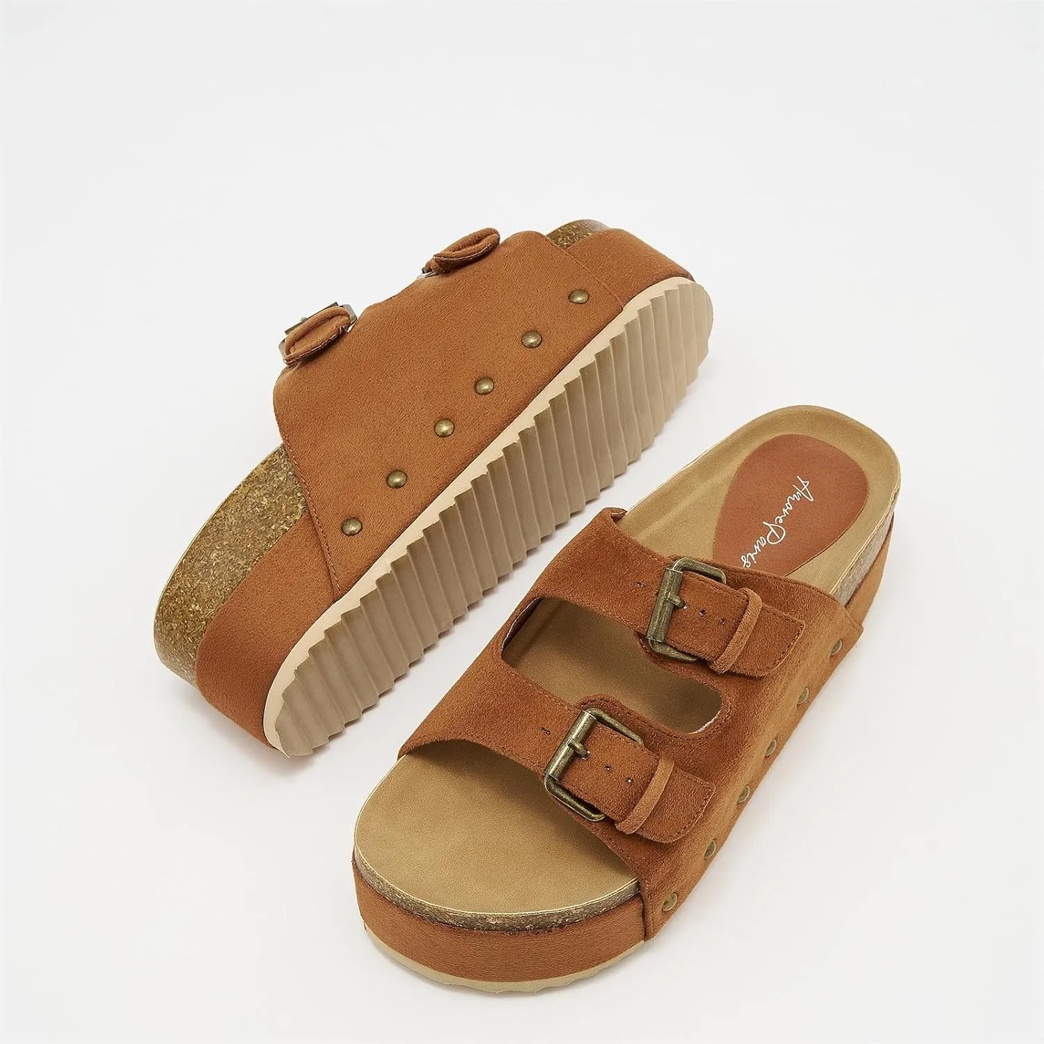 Women's Platform Cork Slides Dual Buckled Straps Clogs Slip On Flatform Sandals for Women Clogs