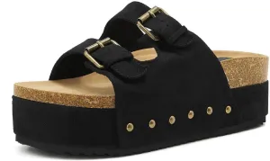 Women's Platform Cork Slides Dual Buckled Straps Clogs Slip On Flatform Sandals for Women Clogs