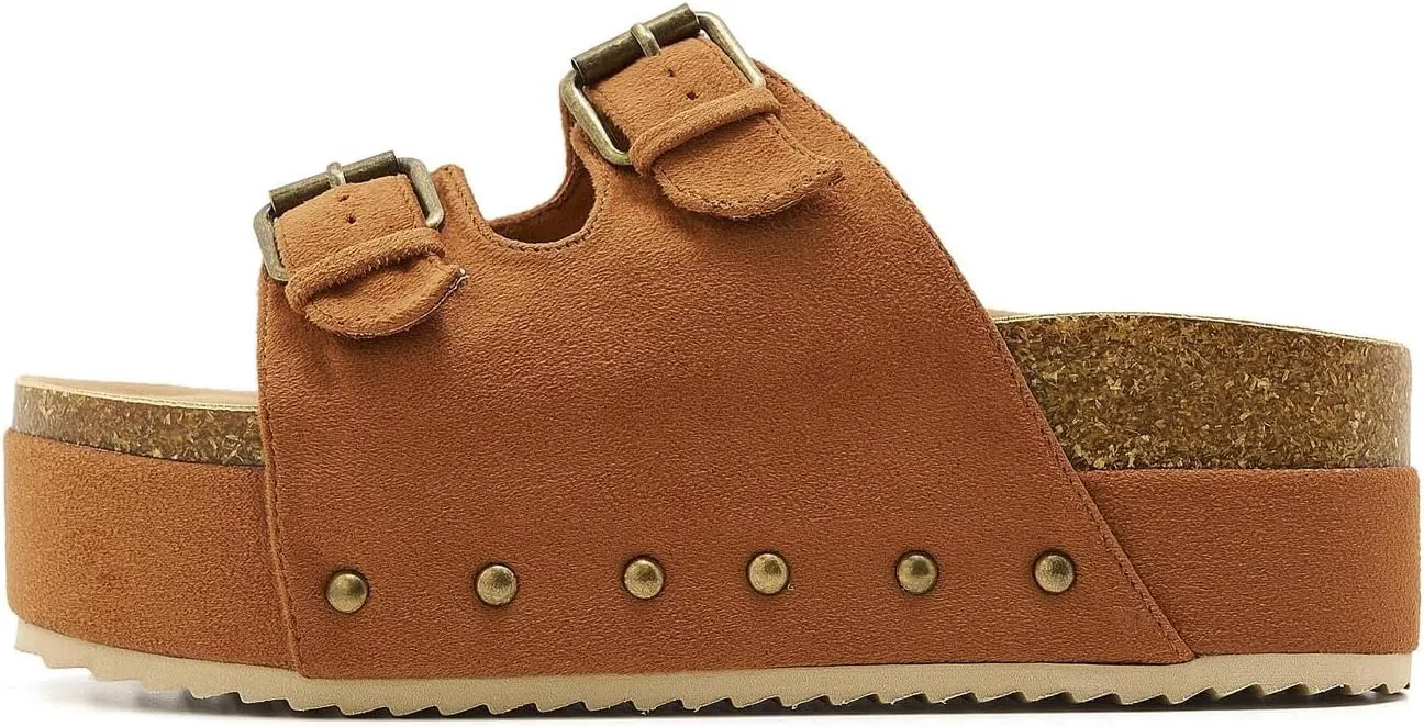Women's Platform Cork Slides Dual Buckled Straps Clogs Slip On Flatform Sandals for Women Clogs
