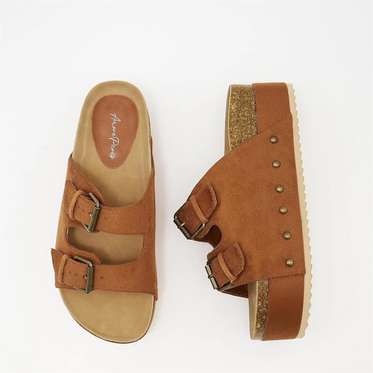 Women's Platform Cork Slides Dual Buckled Straps Clogs Slip On Flatform Sandals for Women Clogs