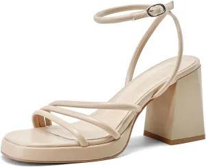 Women's Platform Heels Strappy heeled sandals with lace-up ankle straps Square open toe Suitable for weddings, work, party dresses