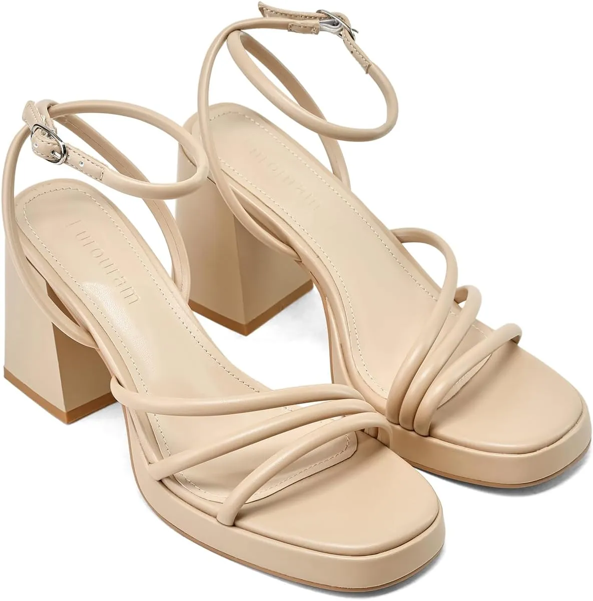 Women's Platform Heels Strappy heeled sandals with lace-up ankle straps Square open toe Suitable for weddings, work, party dresses