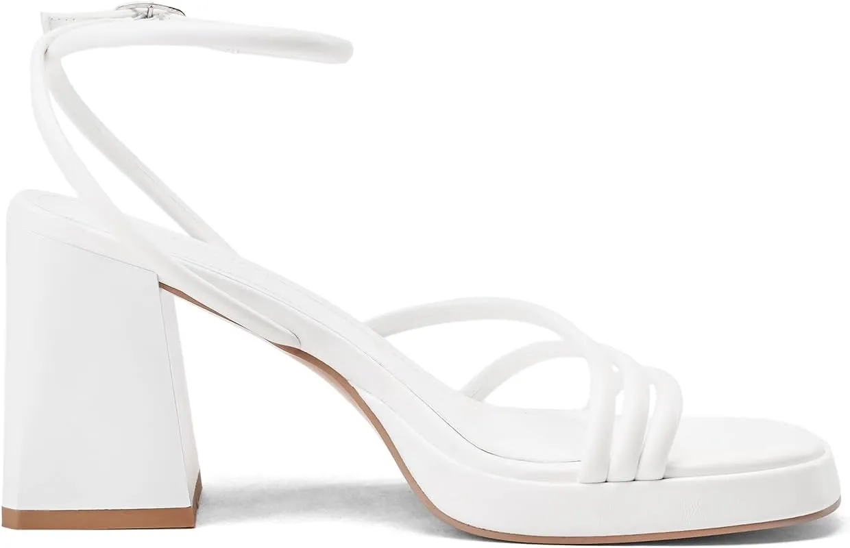 Women's Platform Heels Strappy heeled sandals with lace-up ankle straps Square open toe Suitable for weddings, work, party dresses