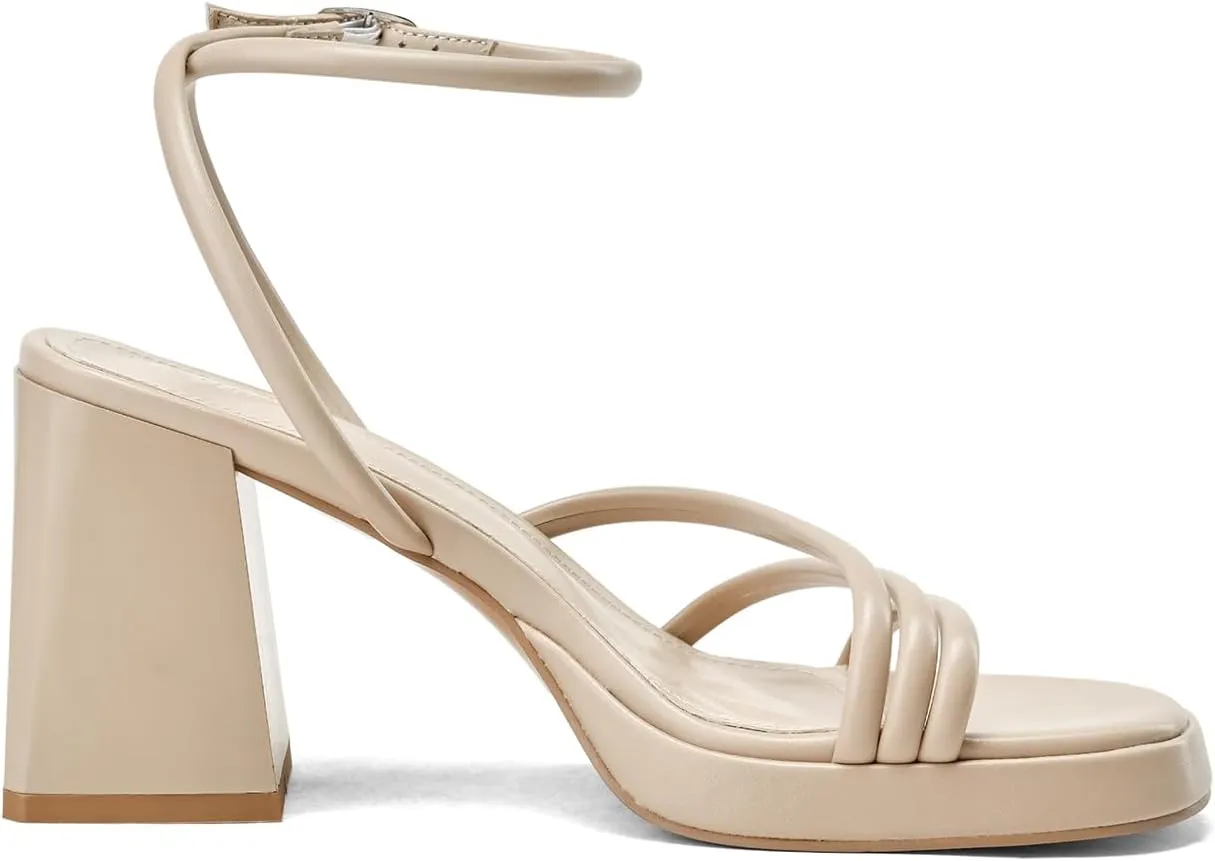Women's Platform Heels Strappy heeled sandals with lace-up ankle straps Square open toe Suitable for weddings, work, party dresses