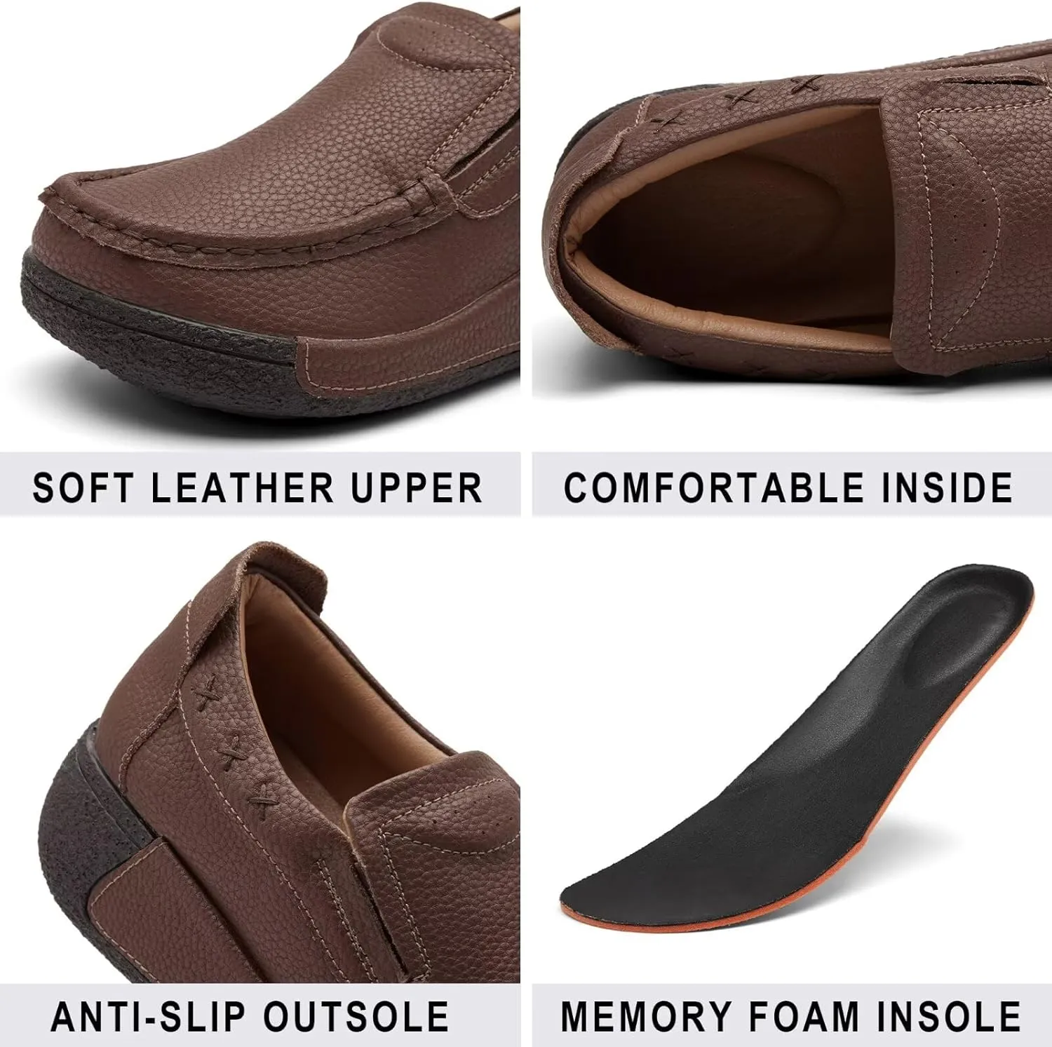 Women's Platform Leather Loafer Dress Walking Slip-On Comfort Chunky Work Shoes