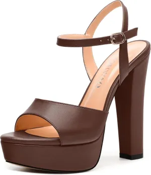 Womens Platform Sandals Open Toe Buckle Ankle Strap Fashion Solid Matte Heeled Sandals 5 inch