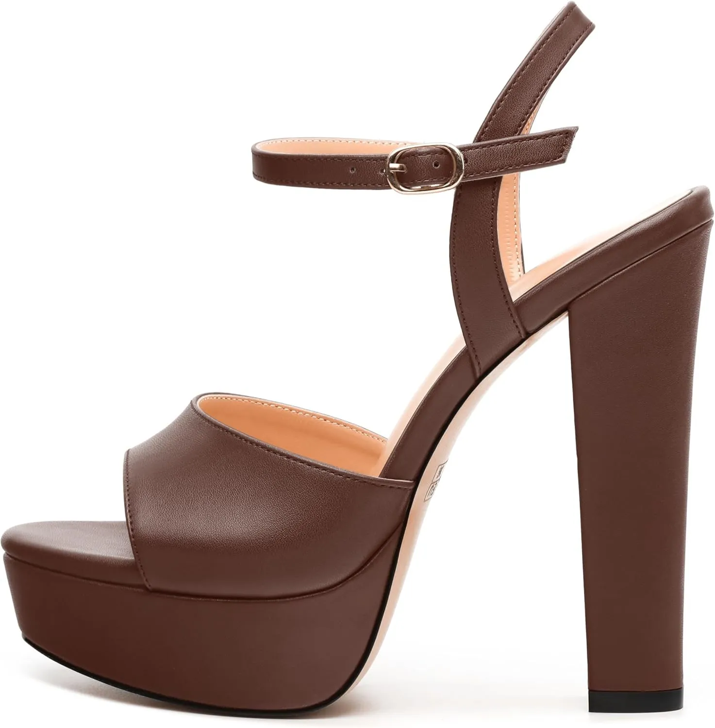 Womens Platform Sandals Open Toe Buckle Ankle Strap Fashion Solid Matte Heeled Sandals 5 inch