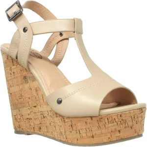 Womens Platform Sandals Open Toe Cork Wrapped T-Strap Wedges