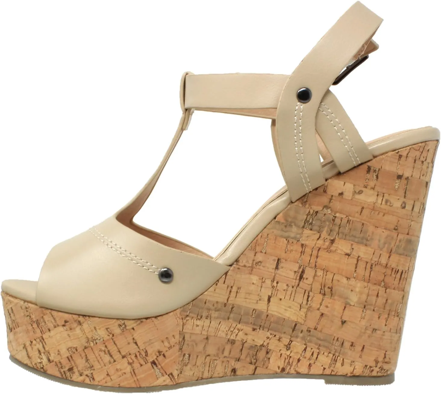 Womens Platform Sandals Open Toe Cork Wrapped T-Strap Wedges