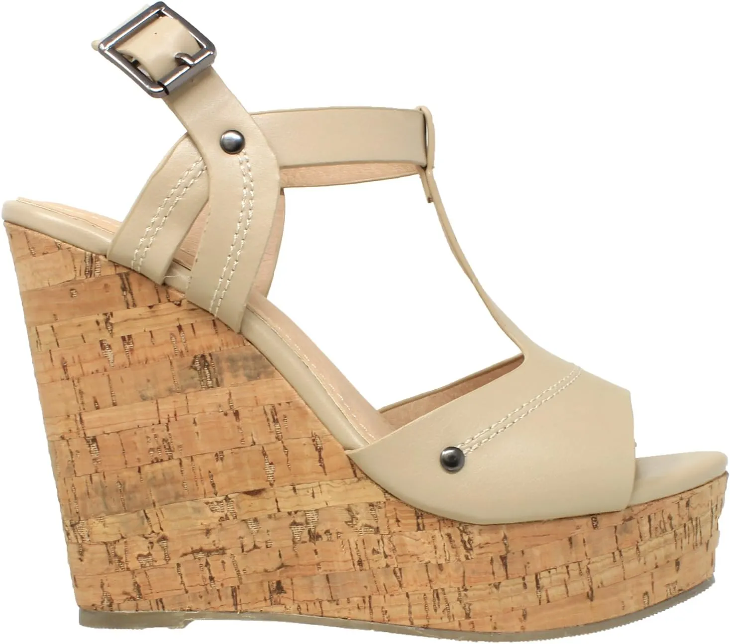 Womens Platform Sandals Open Toe Cork Wrapped T-Strap Wedges