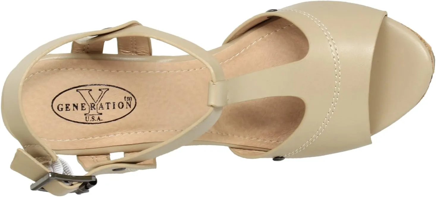 Womens Platform Sandals Open Toe Cork Wrapped T-Strap Wedges