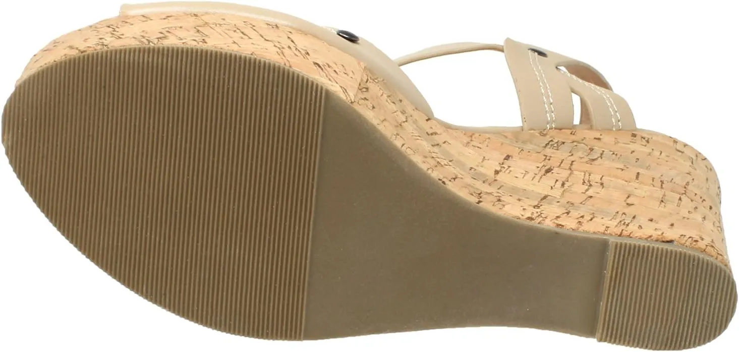 Womens Platform Sandals Open Toe Cork Wrapped T-Strap Wedges
