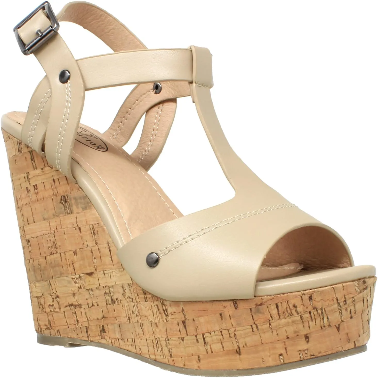 Womens Platform Sandals Open Toe Cork Wrapped T-Strap Wedges