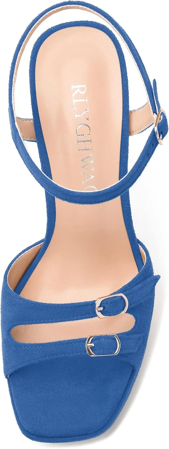Womens Platform Sandals, Square Toe Adjustable Strap with Buckle, Fashion Daily Work, Date Nights, Parties Solid High Heels