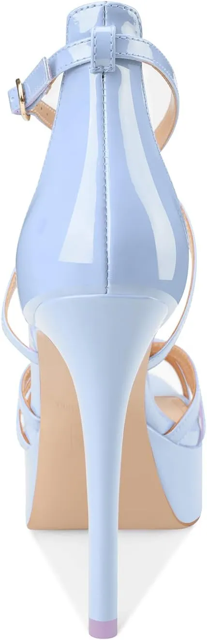 Women's Platform Stiletto Heels Cross Strap Open Peep Toe High Heel Sandals Ankle Strap Crisscross Dress Stilettos Summer Shoes for Ladies Sexy Fashion