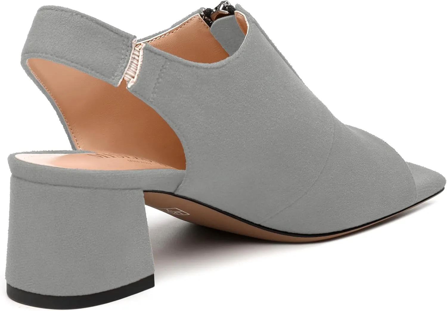 Womens Pumps, Square Peep Toe Block Heel Pumps for Women, Chunky Heel Open Toe Backless Pumps with Front Zipper 2