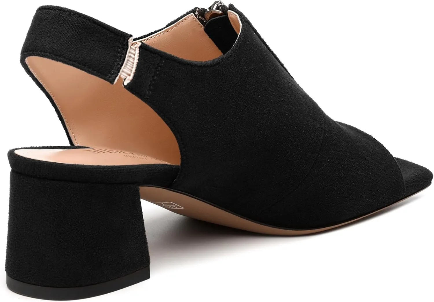 Womens Pumps, Square Peep Toe Block Heel Pumps for Women, Chunky Heel Open Toe Backless Pumps with Front Zipper 2