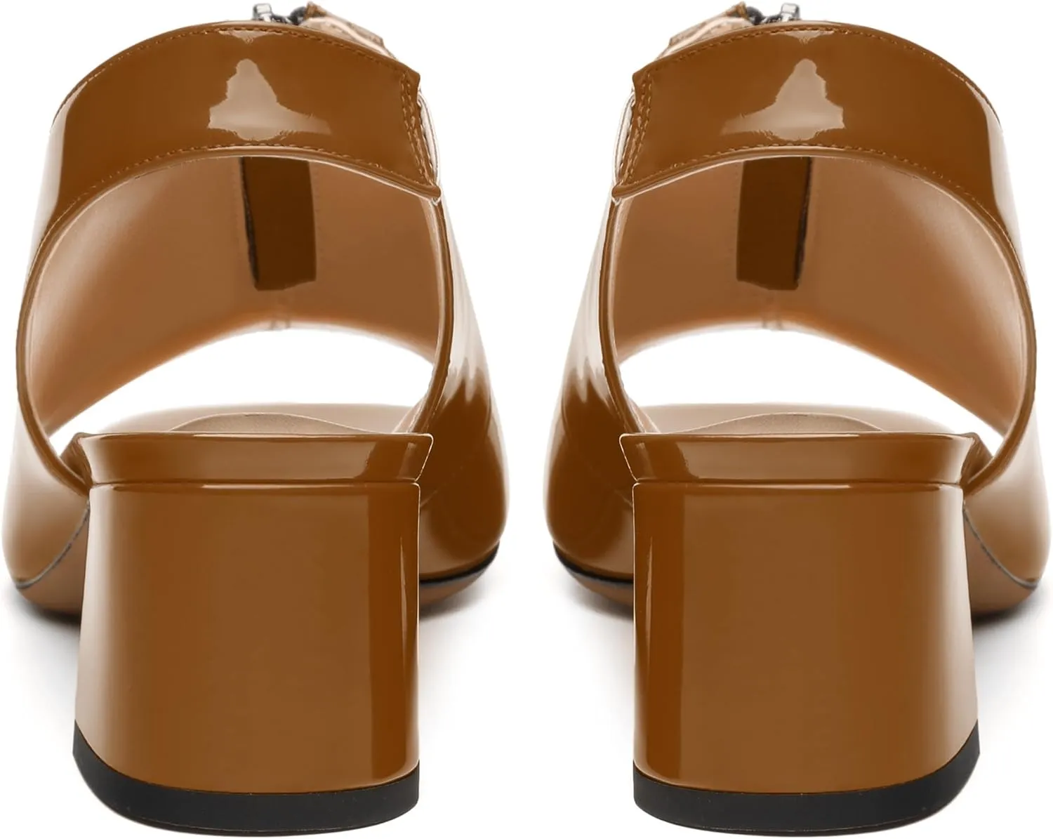 Womens Pumps, Square Peep Toe Mid Block Heel Slingback Pumps for Women, Open Toe Backless Pumps with Front Zipper 2