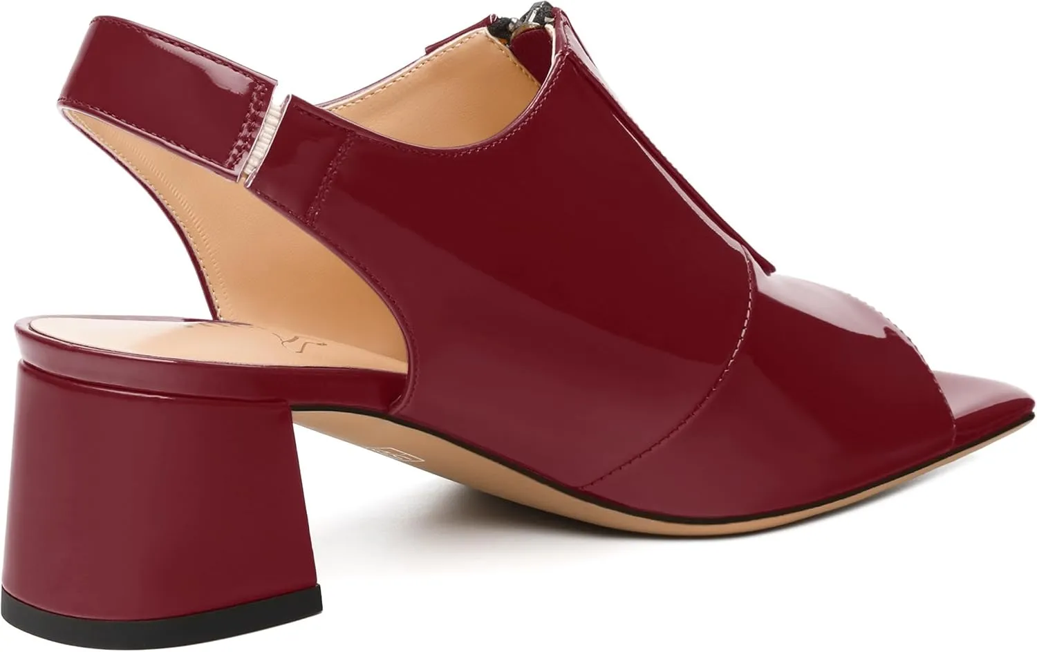 Womens Pumps, Square Peep Toe Mid Block Heel Slingback Pumps for Women, Open Toe Backless Pumps with Front Zipper 2