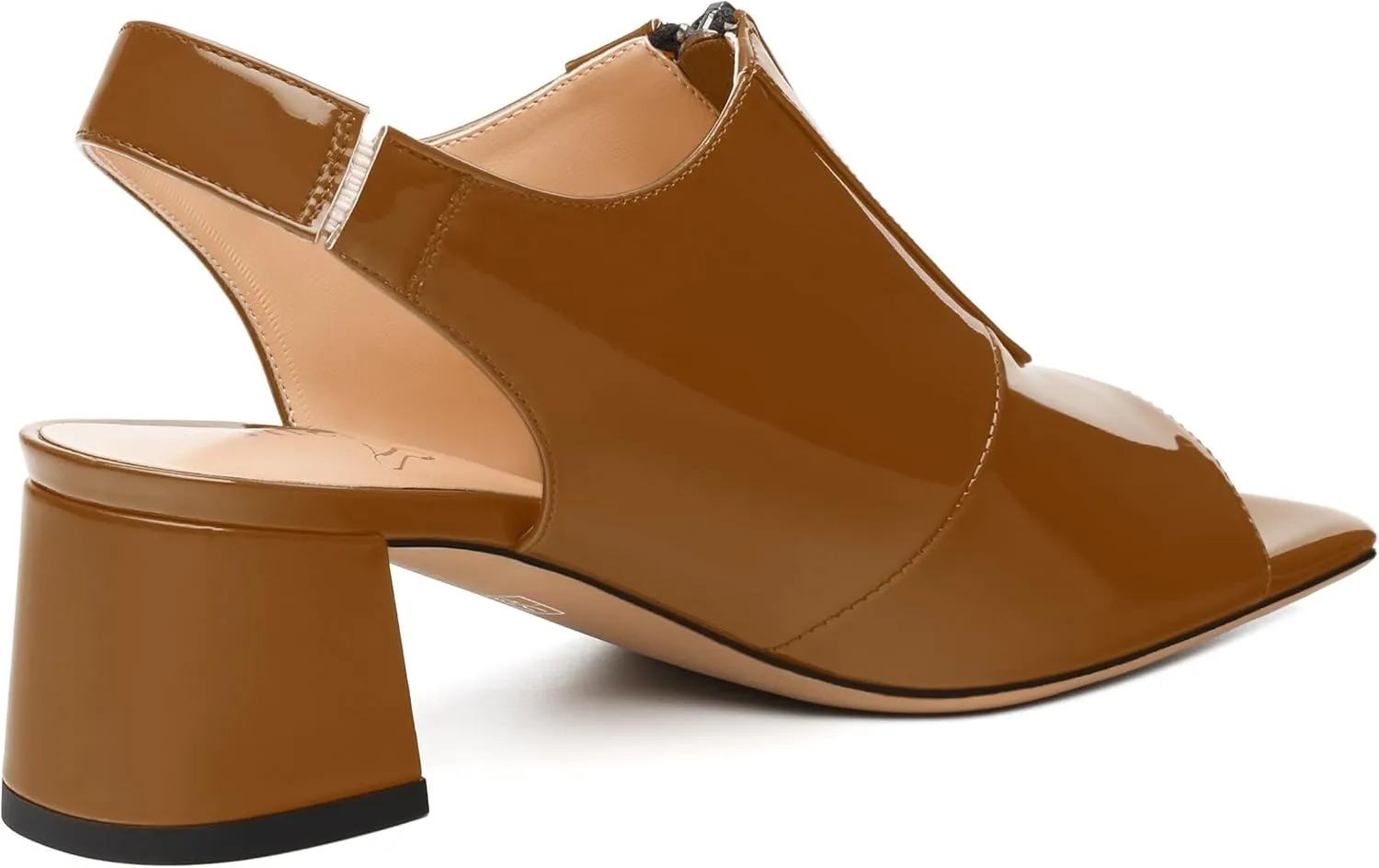 Womens Pumps, Square Peep Toe Mid Block Heel Slingback Pumps for Women, Open Toe Backless Pumps with Front Zipper 2