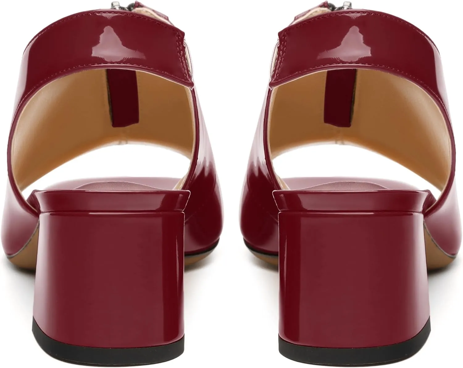 Womens Pumps, Square Peep Toe Mid Block Heel Slingback Pumps for Women, Open Toe Backless Pumps with Front Zipper 2
