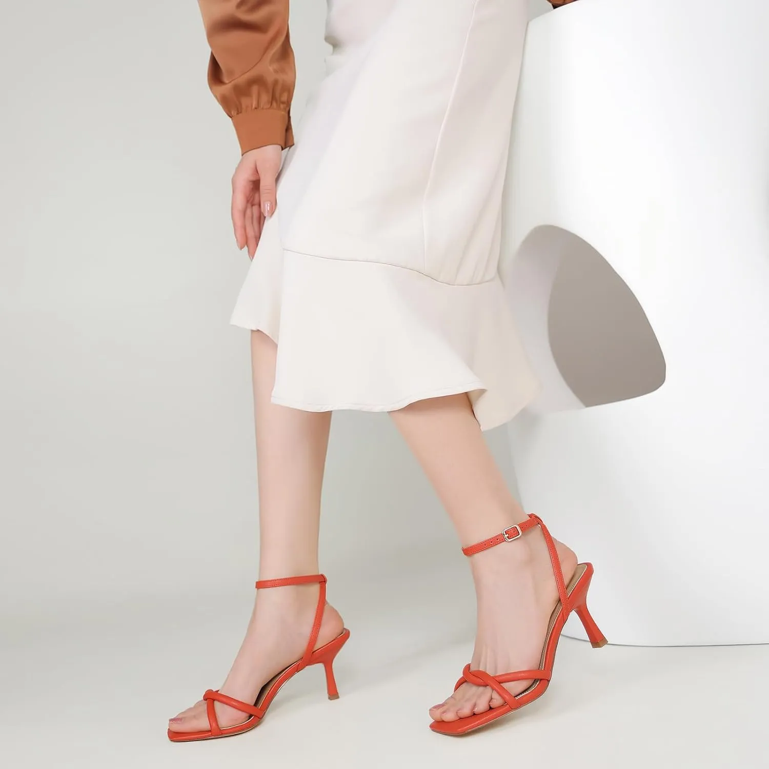 Women's Sandals Square Open Toe Kitten Heels Strappy Ankle Strap Sandals for Women Comfort Dress Party Shoes
