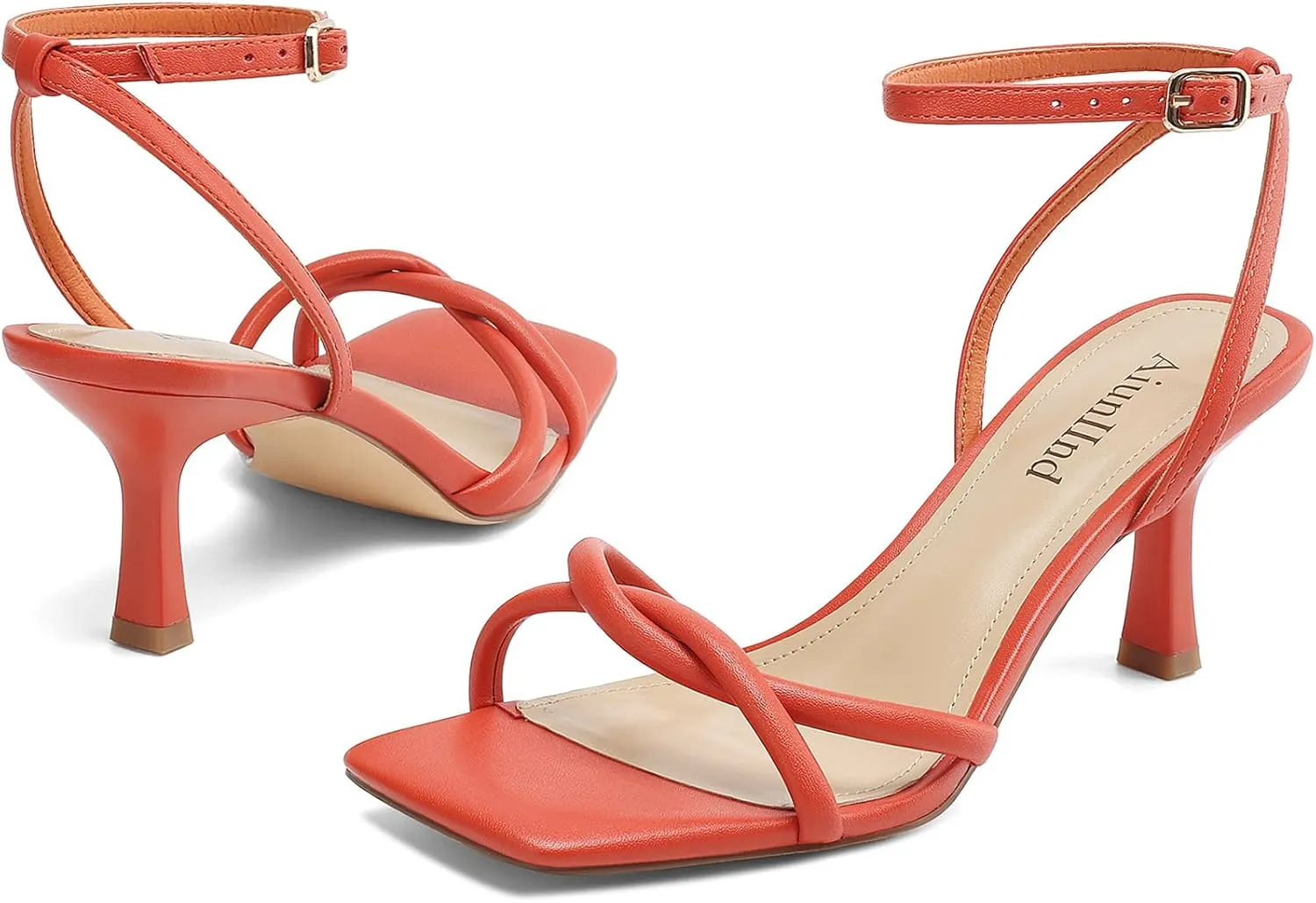 Women's Sandals Square Open Toe Kitten Heels Strappy Ankle Strap Sandals for Women Comfort Dress Party Shoes