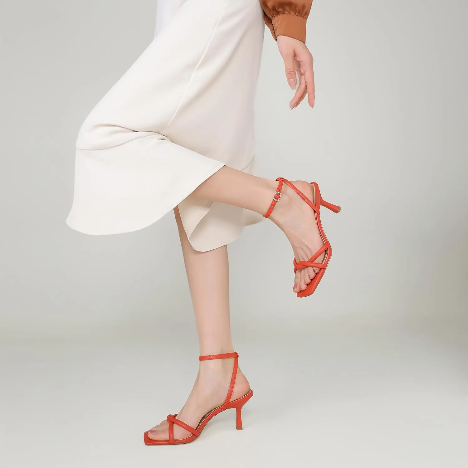 Women's Sandals Square Open Toe Kitten Heels Strappy Ankle Strap Sandals for Women Comfort Dress Party Shoes