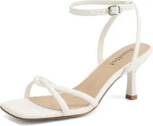 Women's Sandals Square Open Toe Kitten Heels Strappy Ankle Strap Sandals for Women Comfort Dress Party Shoes
