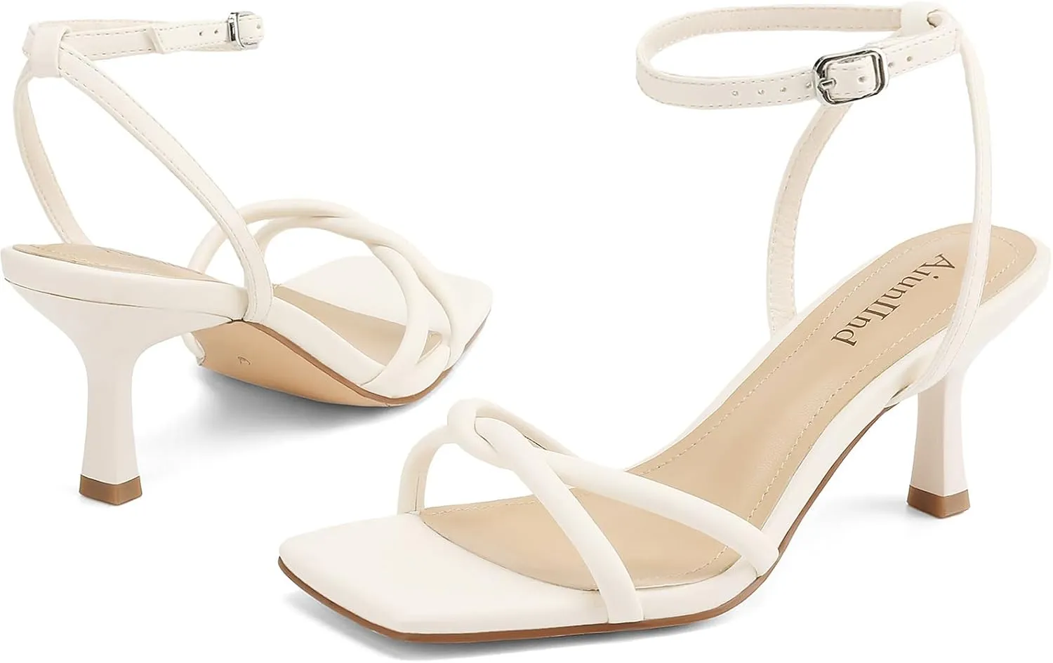 Women's Sandals Square Open Toe Kitten Heels Strappy Ankle Strap Sandals for Women Comfort Dress Party Shoes