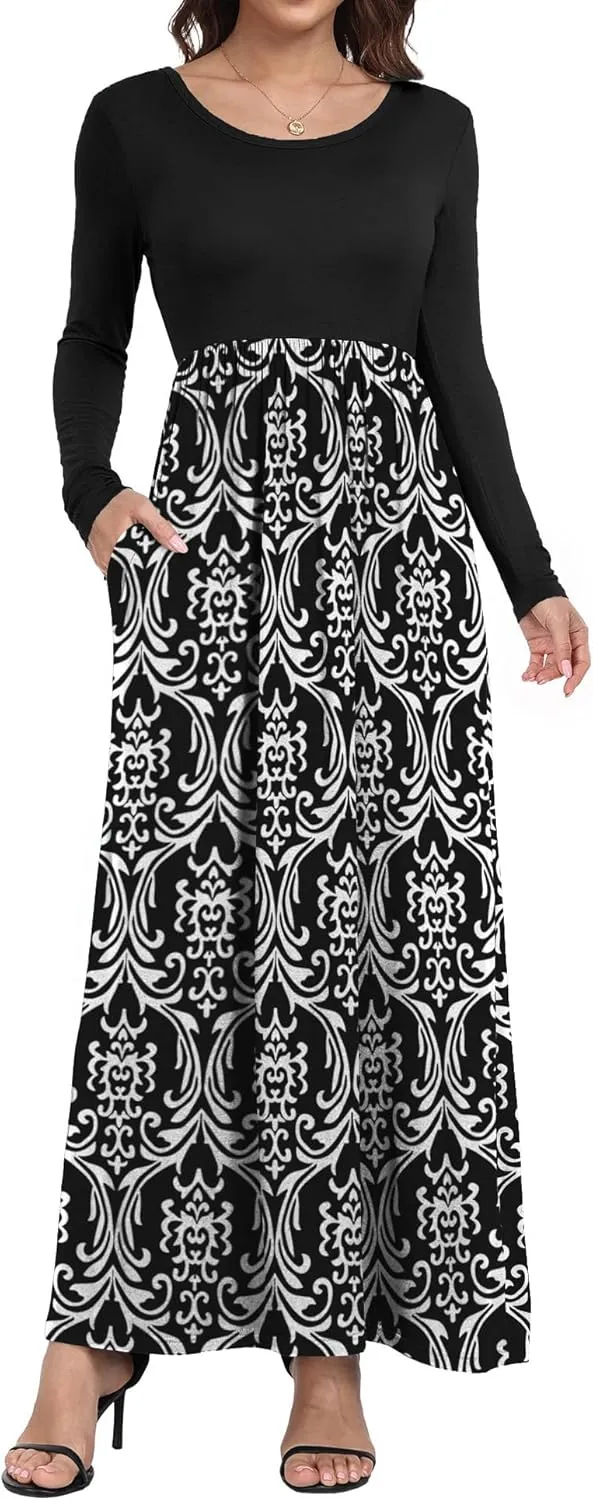 Women's Short/Long Sleeve Loose Plain Long Maxi Casual Dresses with Pockets