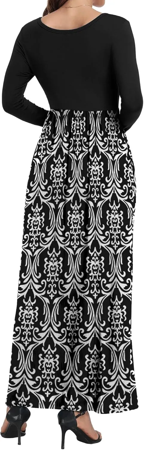 Women's Short/Long Sleeve Loose Plain Long Maxi Casual Dresses with Pockets