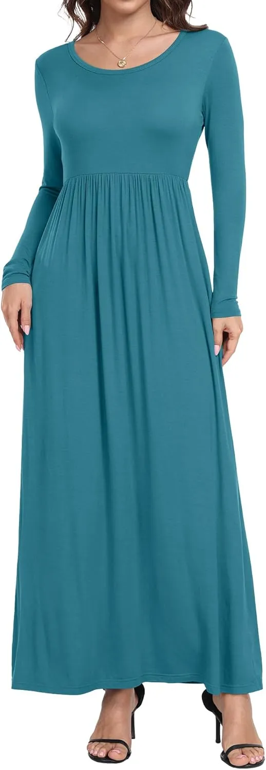 Women's Short/Long Sleeve Loose Plain Long Maxi Casual Dresses with Pockets