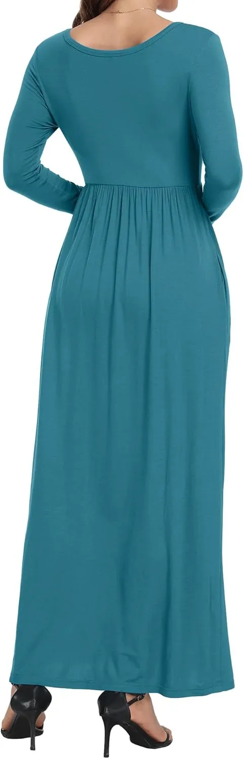 Women's Short/Long Sleeve Loose Plain Long Maxi Casual Dresses with Pockets